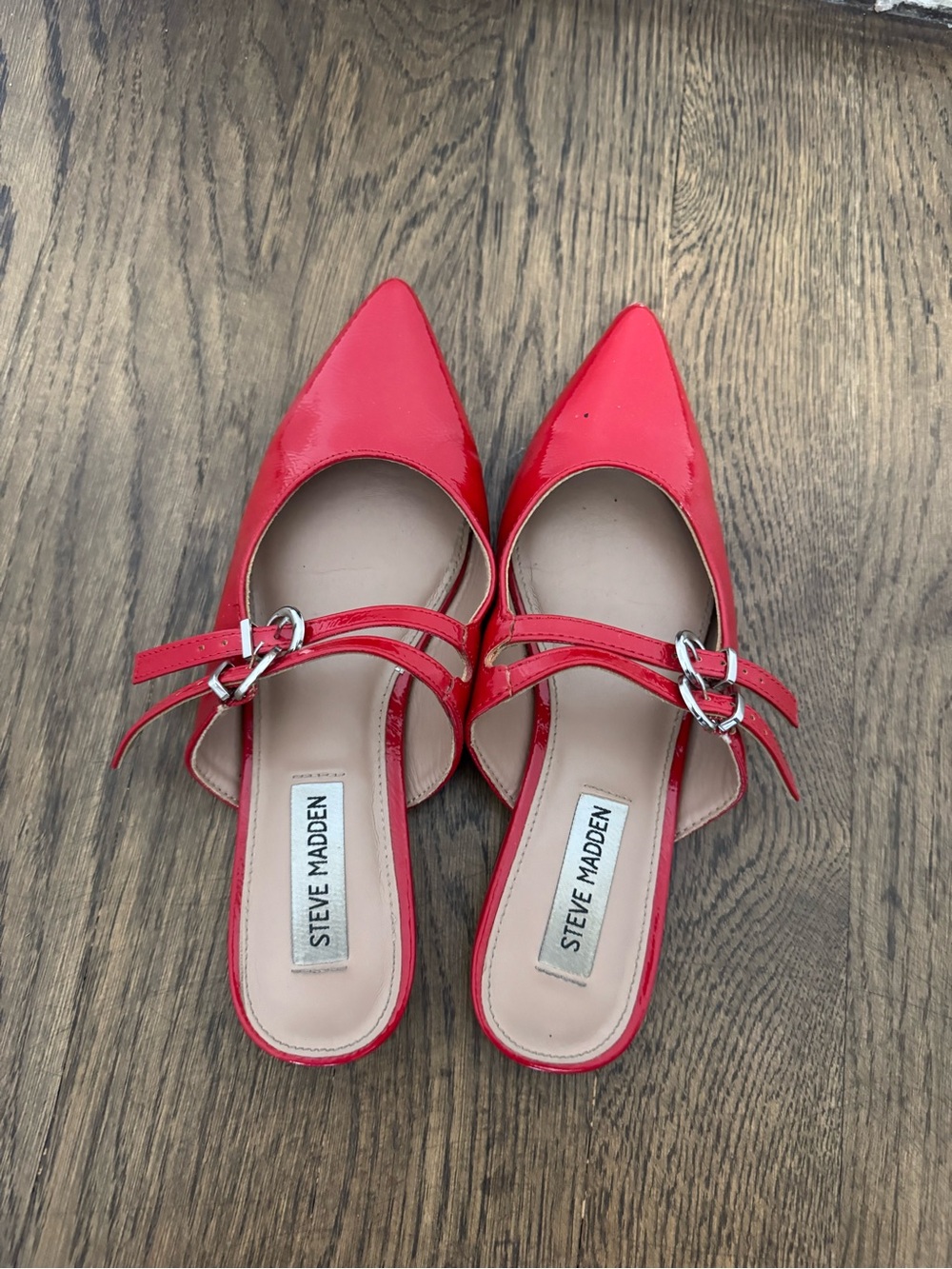 Steve Madden Red Pointed Buckle Mules